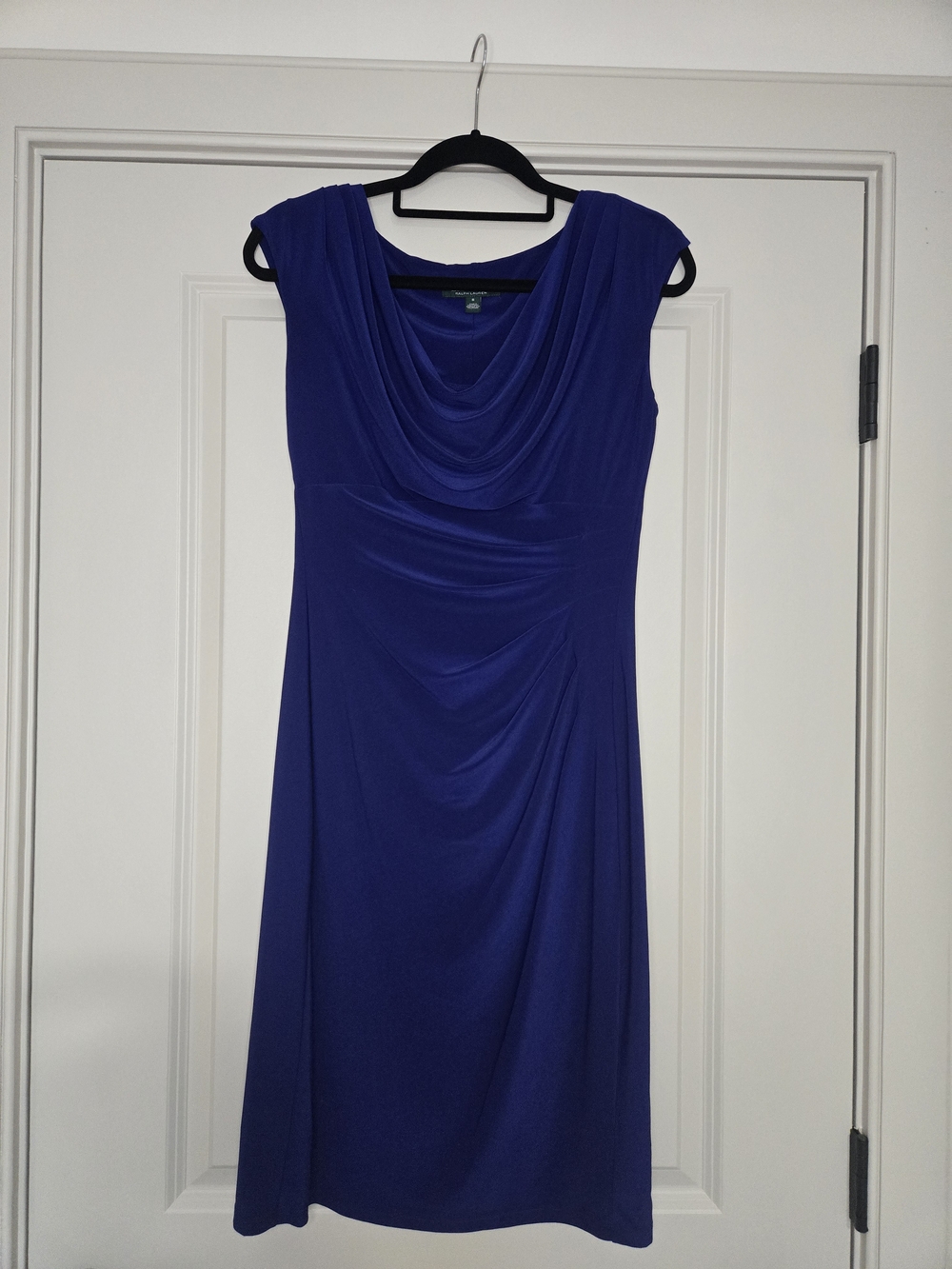 Ralph Lauren Cobalt Blue Draped Cowl Neck Midi Dress